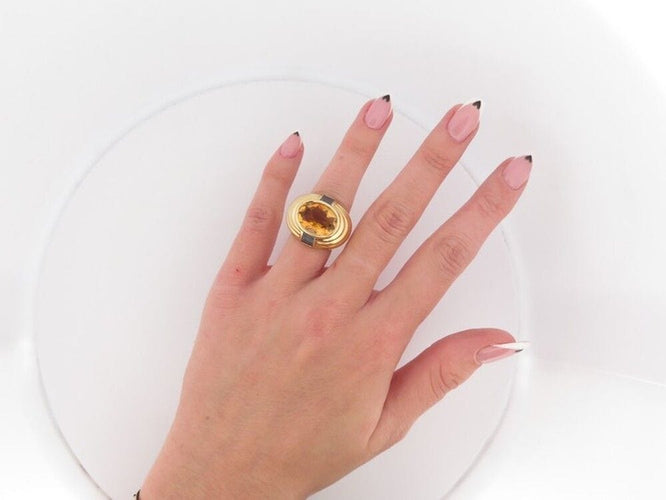 Bague 51 vintage bague FRED jonc godronne citrine topaze or jaune 18k 58 Facettes 258009