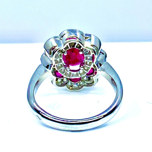 Bague 51 Bague marguerite Or blanc Rubis et Diamants 58 Facettes AB218