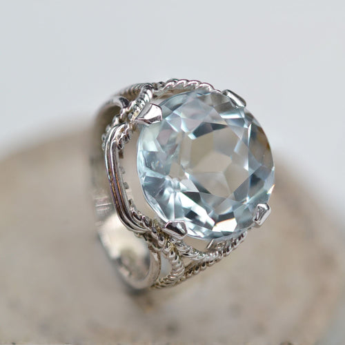 Bague 58 Bague vintage aigue-marine or blanc 58 Facettes 23-149