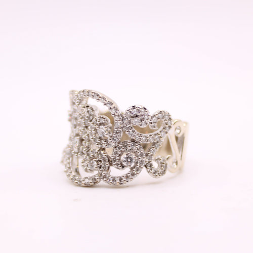Bague 60 Bague or blanc arabesques diamants 58 Facettes