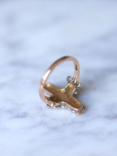 Bague Bague croix or rose, perles fines et diamants 58 Facettes