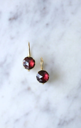 Boucles d'oreilles Dormeuses anciennes or et grenats 58 Facettes