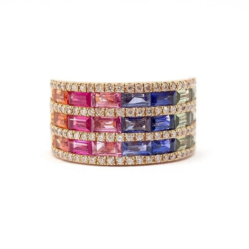 Bague Bague saphirs multicolores diamants or rose 58 Facettes