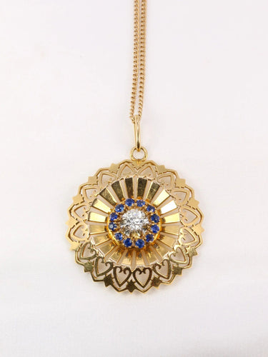 Pendentif Pendentif rond vintage or jaune, diamant et saphirs 58 Facettes J86