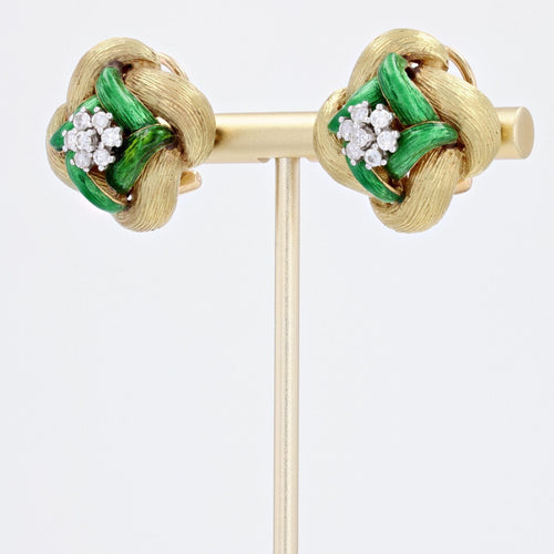 Boucles d'oreilles Boucles d'oreilles émail vert diamants et or jaune 58 Facettes 22-554