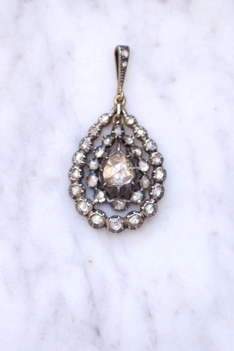 Collier Collier pendentif goutte ancien or et argent, diamants taille rose 58 Facettes
