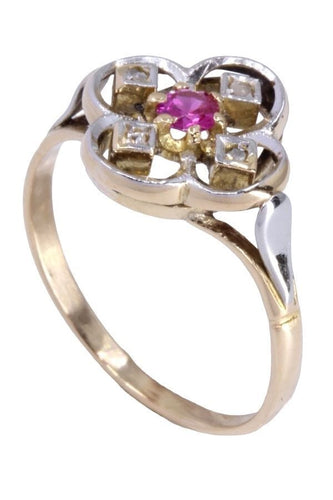 Bague 54 BAGUE TRÈFLE ART NOUVEAU RUBIS DIAMANTS 58 Facettes 073181