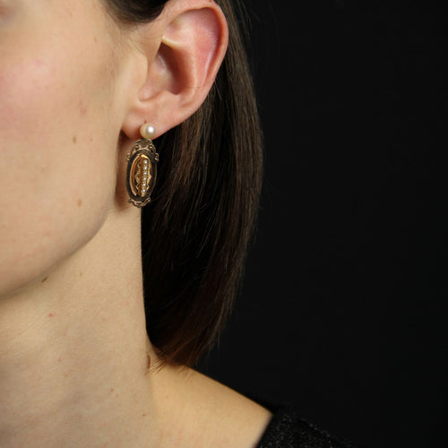 Boucles d'oreilles Boucles d'oreilles anciennes perles et ses pendants or rose perles fines 58 Facettes 16-334 14-249