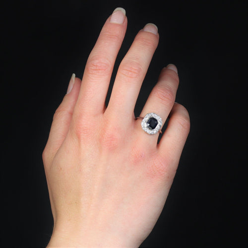 Bague 52 Bague art déco saphir diamants coussin 58 Facettes 23-048