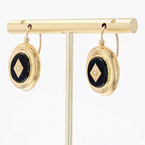 Boucles d'oreilles Dormeuses anciennes or onyx et perles fines 58 Facettes 21-678