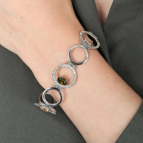 Bracelet Or Blanc BRACELET «YUMA» OR, MORGANITES & MOLDAVITES 58 Facettes BO/220080