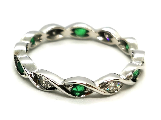 Bague 53 Bague Alliance Or blanc Emeraude 58 Facettes 1732073CN