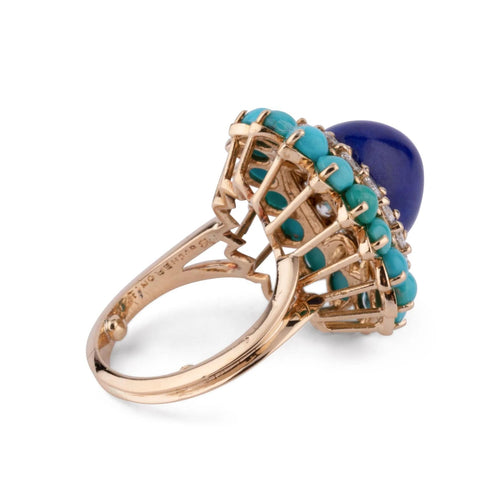 Bague Bague cocktail Boucheron Or jaune, Lapis Lazuli, Turquoises & Diamants 58 Facettes 1