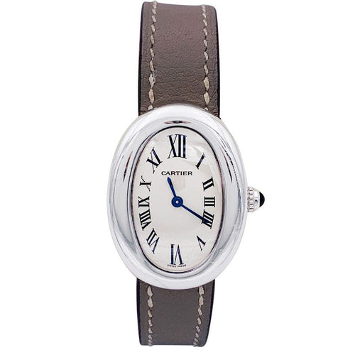 Montre Montre Cartier, "Baignoire", or blanc, cuir. 58 Facettes 32719