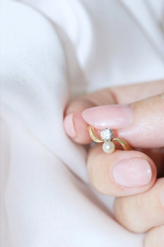 Bague Bague Toi et Moi perle et diamant 58 Facettes