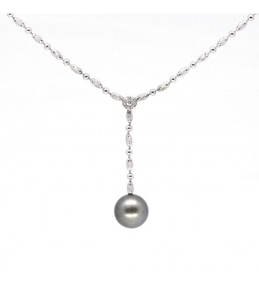 Collier Tour de cou : 40 cm / Pendant : 4.5 cm / Ø de la perle : 12.7 mm / Blanc/Gris / Or 750‰ Collier Diamants et perle de Tahiti 58 Facettes 230048SP