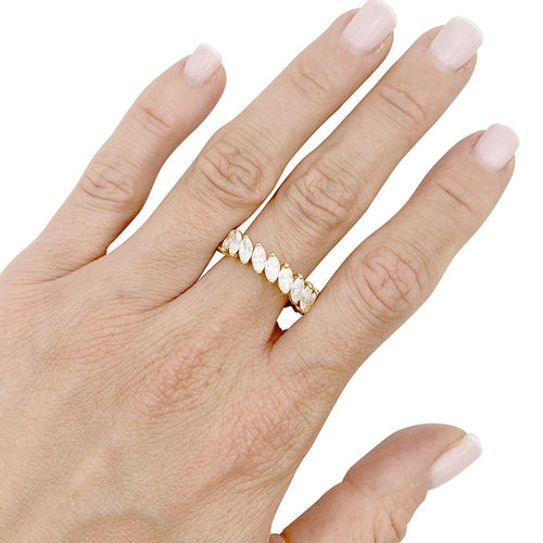 Bague 57 Alliance tour complet or jaune et diamants navettes. 58 Facettes 32744