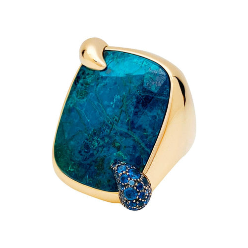 Bague 53 Bague Pomellato, "Le grand bleu", en or rose, chrysocolle et saphirs. 58 Facettes 30878