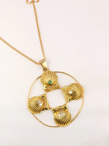 Pendentif Cartier pour Shell, pendentif vintage rond or, diamants et émeraudes 58 Facettes J87