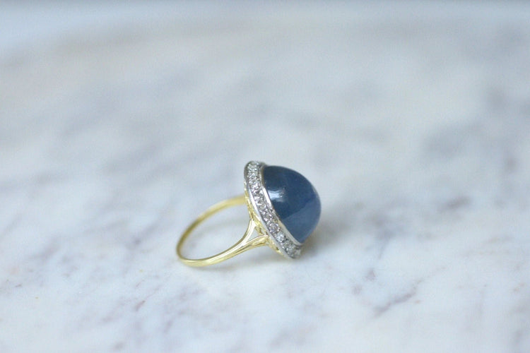 Bague Bague cabochon de saphir étoilé, entourage diamants 58 Facettes