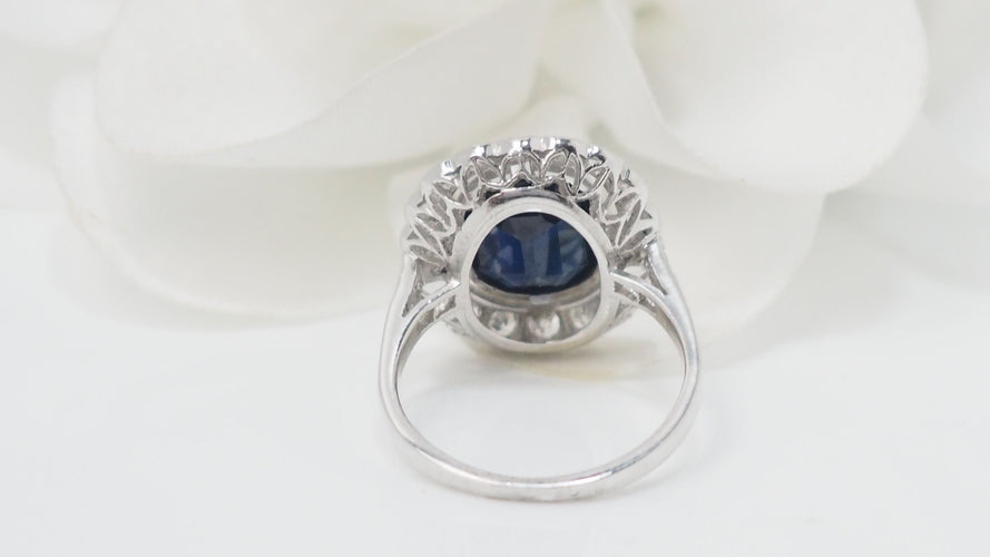 Bague 49 Bague entourage en platine saphir et diamants 58 Facettes 31152