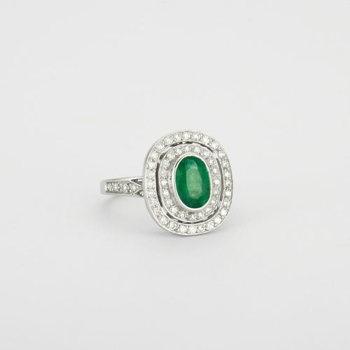 Bague 51.5 Bague or blanc, diamants, émeraude 58 Facettes ES613EM/4