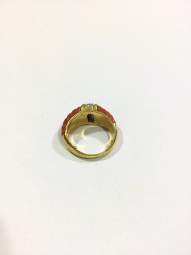 Bague Bague Or, Corail Et Diamants 58 Facettes