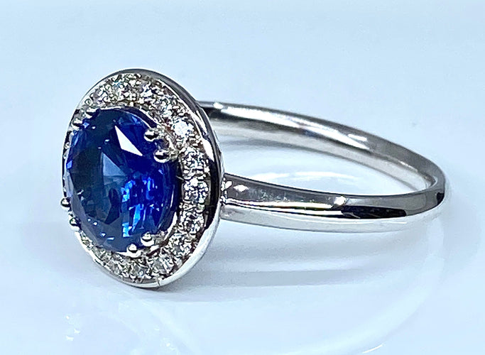 Bague 53 Bague Marguerite Or blanc Saphir et Diamants 58 Facettes AB222