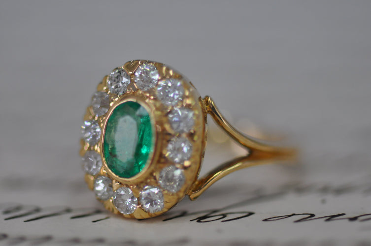 Bague 54 Bague marguerite Emeraude Diamants 58 Facettes