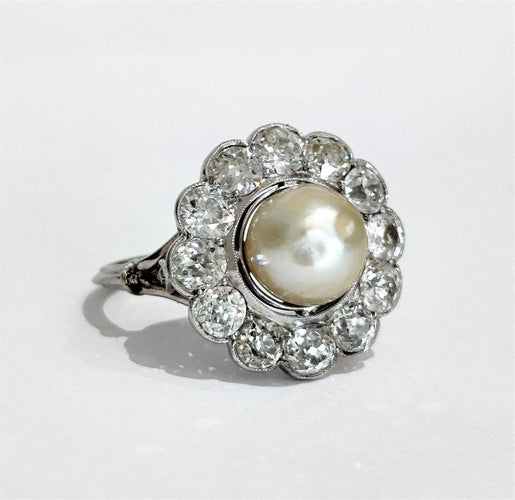 Bague 53 Bague marguerite platine perle et diamants 58 Facettes 1-883/1