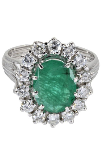 Bague BAGUE MARGUERITE ÉMERAUDE ET DIAMANTS 58 Facettes 045831