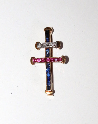 Pendentif Croix De Lorraine Rubis Saphirs Diamants 58 Facettes 501
