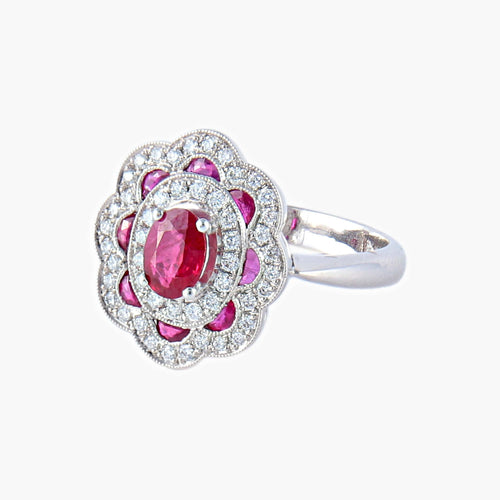 Bague 53 Bague Style 1900 Rubis Diamants 58 Facettes