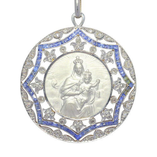 Pendentif Médaille Art déco diamants et saphirs 58 Facettes 23191-0433