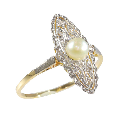 Bague 58 bague marquise diamants perles Art Déco 58 Facettes 23271-0581