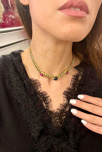 Collier Bulgari 1970' Collier à maillons gourmette en diamant rubis et saphir 58 Facettes