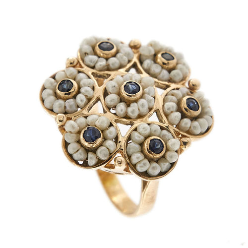Bague 54 Bague Fleur saphirs et perles 58 Facettes 28692