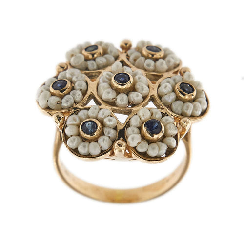Bague 54 Bague Fleur saphirs et perles 58 Facettes 28692