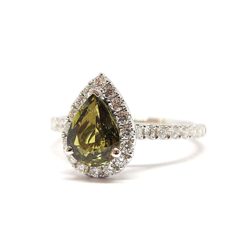 Bague 53 Bague Saphir vert & Diamants 58 Facettes