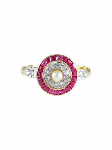 Bague Or Jaune / Diamants / 53 BAGUE ART DECO OR, DIAMANTS & RUBIS 58 Facettes BO/220012