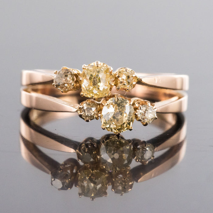 Yellow and champagne diamond ring Toi & Moi Ancient