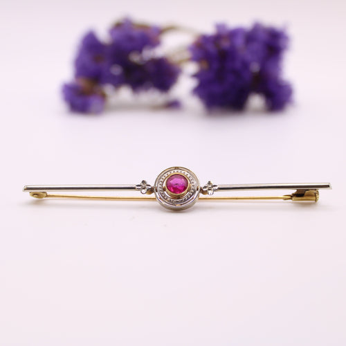 Broche Broche Arte Déco en 2 ors, rubis synthétique sur tête ronde 58 Facettes