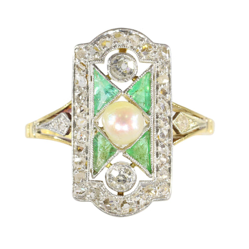 Bague 52 Design déco intemporel : bague diamant, émeraude et perle 58 Facettes 23251-0359