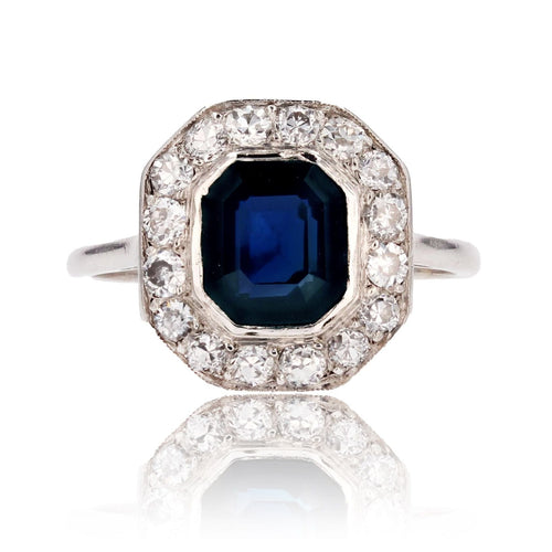 Bague 52 Bague art déco saphir diamants coussin 58 Facettes 23-048