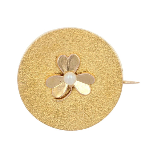 Broche Broche or jaune trèfle perle 58 Facettes CVBR19