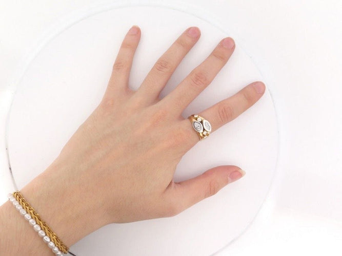 Bague 59 bague jonc anneau diamants et or jaune 18k marquise 0.9ct 58 Facettes 256458