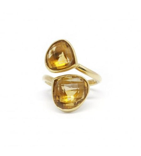 Bague 56 / Jaune / Or 750 Bague Toi et Moi Or et Citrine 58 Facettes 190089R