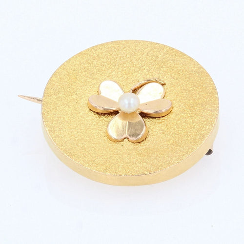 Broche Broche or jaune trèfle perle 58 Facettes CVBR19