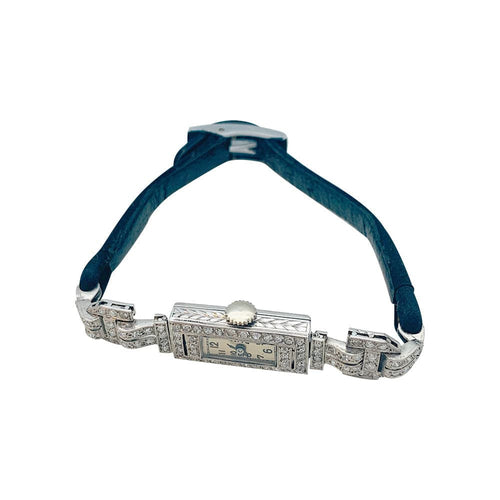 Montre Montre art déco en platine sur cordon, diamants. 58 Facettes 31306