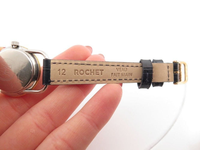 Montre vintage montre HERMES arceau 25mm plaque or bracelet cuir crocodile quartz 58 Facettes 256219